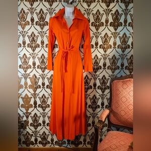 Vtg. Kayser 60s-70s Mod-Orange-Bell Bottoms-Disco Women's Petites S-XS Jumpsuit